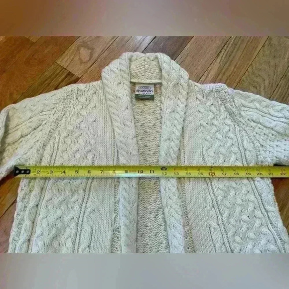 Shannon Woolen Mills Chunky Cable Knit Open Cardigan Sweater Womens Size M Ivory - Picture 12 of 14